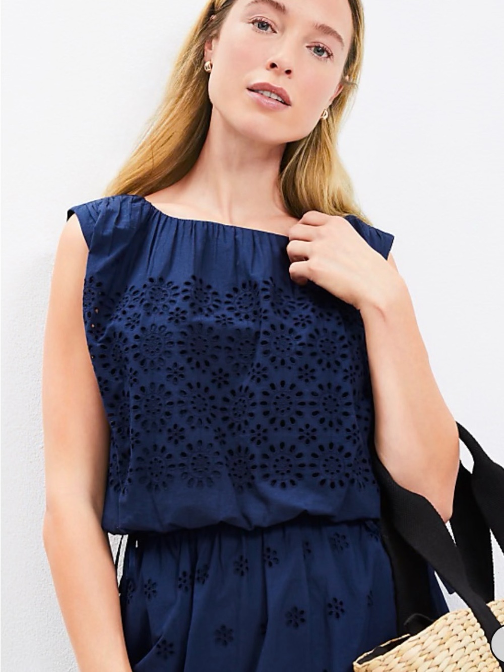 Eyelet Side Tie Pleated Bubble Top